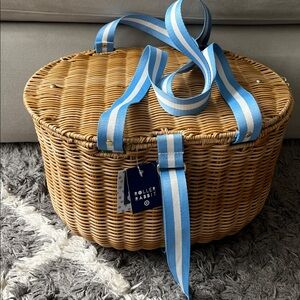Roller Rabbit x Target woven picnic basket. Blue. Tan. New with tags.